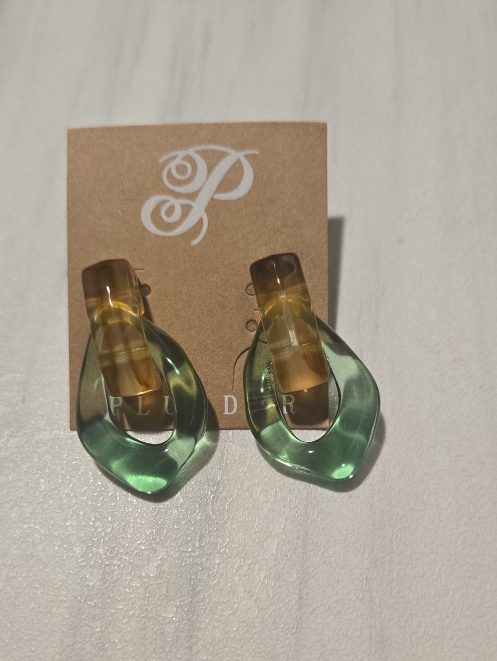 Green  Drop Earrings with Amber Accents
